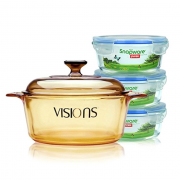 康宁（VISIONS）  晶彩透明锅 2.25L+圆形保鲜盒三件套