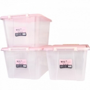 茶花 58L透明磨砂收纳箱带轮3支装粉色