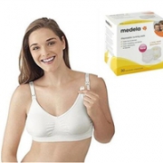 买一赠一！Medela美德乐无钢圈哺乳文胸白色中号 +medela 防溢乳乳垫 30片