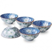 做工精致！CtoC HASAMI 波佐见烧 山茶花图案陶瓷饭碗5件套