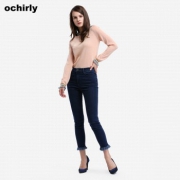 双11预告：ochirly欧时力 磨破流苏牛仔长裤
