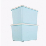 当当优品 2个装塑料收纳箱加厚滑轮整理箱蓝色50L