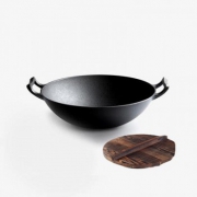 当当优品 手工铸铁双耳铸铁炒锅 32CM 黑色