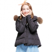 Lagogo拉谷谷 女装直筒连帽羽绒服