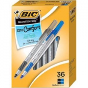 BIC Round Stic Grip Xtra Comfort超舒适圆珠笔 M尖（1.2毫米） 黑色和蓝色 36支装