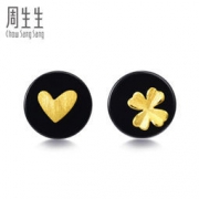 点睛品 CHOW SANG SANG 周生生 89242E 吉祥黑玉髓心心四叶草足金耳钉