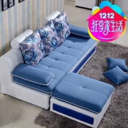 优涵家具 小户型布艺沙发 三人位+脚踏+茶几