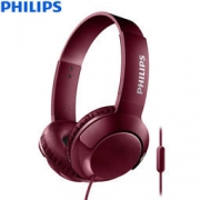 PHILIPS 飞利浦 重低音 线控耳机 时尚 平折 Bass+ SHL3075（酒红） *2件