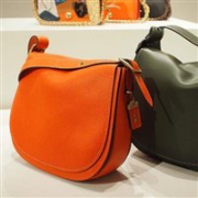 新低价！Angelababy同款：COACH 蔻驰Glovetanned Leather Saddle Bag女士真皮单肩包  橘色