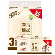 清风 抽纸 原木纯品2层150抽3包中规格