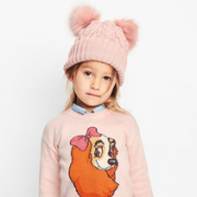 Gap 女婴幼童 时尚舒适粗棒针织绒球耳朵小圆帽