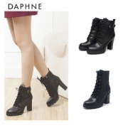 达芙妮 Daphne 女粗高跟皮带扣系带短靴