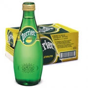 Perrier 巴黎水 天然含气矿泉水 柠檬味气泡水330ml*24瓶 （玻璃瓶）整箱