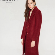 含80.8%羊毛！MECITY女chic复古西装领羊毛红色呢大衣外套长款加厚