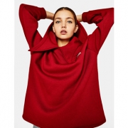 Bershka 女士领口打结连帽红色卫衣