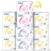 ABC 纤薄透气排湿棉柔卫生巾组合10包（日48片+夜22片）