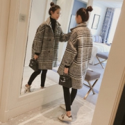 千鸟格子大衣女中长款毛呢外套