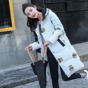 女先生 中长款连帽印花加厚棉服