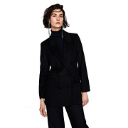 ZARA 女装黑色双排扣羊毛大衣
