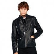 ZARA 男装黑色车手款仿皮夹克外套