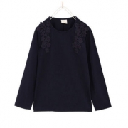 ZARA 童装女童凸纹蕾丝加缝刺绣T 恤