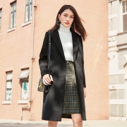 对白 女款双排扣毛呢大衣