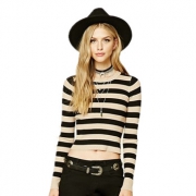 FOREVER 21 女装罗纹双条纹针织衫