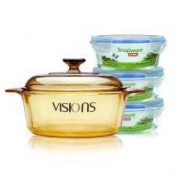 CORNING 康宁 VISIONS 晶彩 VS-22 透明汤锅 2.25L+圆形保鲜盒三件套