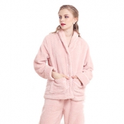 北极绒 女士加厚珊瑚绒保暖家居服套装