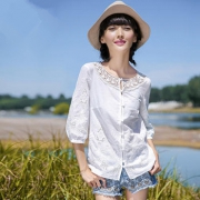 裂帛 女装蕾丝拼接中袖衬衣