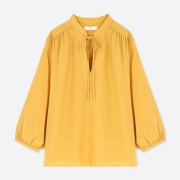 UNIQLO优衣库 女装麻混纺打褶上衣