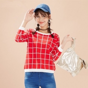 美特斯邦威 女装格子套头针织衫