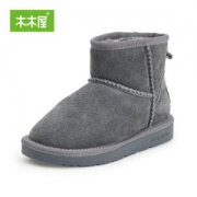 木木屋 儿童雪地靴 2层牛皮鞋面 衬里带绒