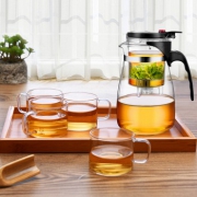 绿珠 1000ml飘逸杯玻璃茶具整套一壶四杯一茶盘