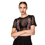 ZARA 女款刺绣网眼上衣