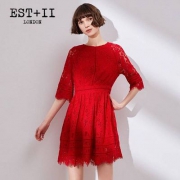 2018春季新款，EST＋II 艺诗 女士收腰显瘦蕾丝中袖连衣裙