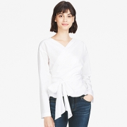 UNIQLO优衣库女装 优质长绒棉两穿交叉领上衣