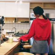 软妹小清新宽松连帽套头上衣