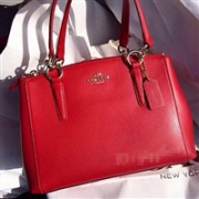 COACH蔻驰Crossgrain Mini Double Zip Carryall女士真皮托特包 红色款