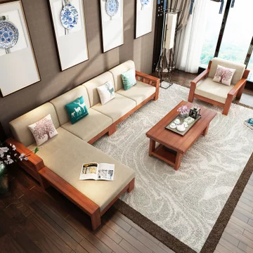 金屋藏娇 实木沙发组合 三人位+贵妃+茶几