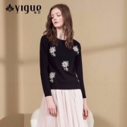 天猫商城：亦谷 YIGUE 女士重工刺绣钉珠针织衫 两色