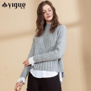 亦谷 YIGUE 女士廓形半高领坑条羊毛针织衫