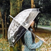 美度 小清新蕾丝透明长柄雨伞白色