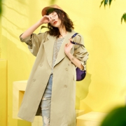 森宿 双排扣长袖风衣女长款