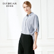 D．F．DEAR 德菲蒂奥 女士OL风条纹翻领茧型连袖衬衫