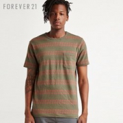 质地轻盈！Forever21 男士几何条纹全棉短袖T恤   44元