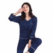 霓美舒 睡衣女长袖春秋季家居服条纹