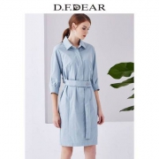 怒降100！18春商场同款，D．F．DEAR 德菲蒂奥 女士纯色七分袖翻领连衣裙