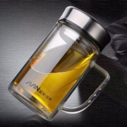 富光 双层隔热带盖有滤网玻璃茶杯320ml
