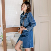 女王节：韩都衣舍 女春装新款牛仔开叉两件套时尚套装
